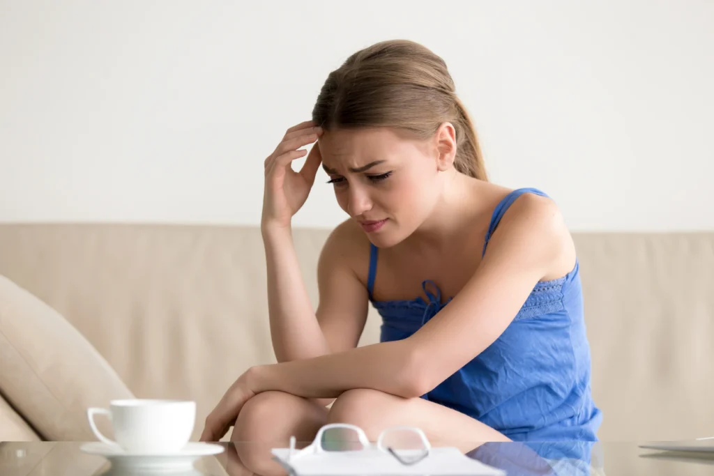 Woman is tired of fatigue